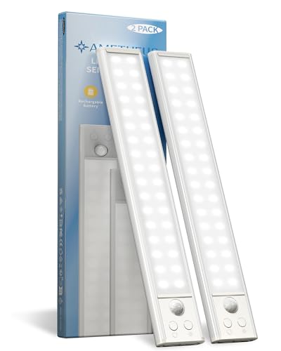 AMETHEUS 10inch Under Cabinet Lights, Motion Sensor Light Indoor, Wireless Closet Lights, 1800mAh Rechargeable Battery, Ma...