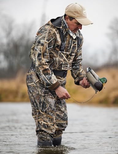 TIDEWE Bootfoot Chest Wader, 2-Ply Nylon/PVC Waterproof Fishing Hunting Waders with Boot Hanger for Men Women Green Brown