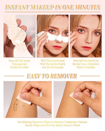 SUMEITANG Glitter Freckles Face Tattoo Patches - 12PCS Temporary Sparkle Face Stickers with 10 Remover Wipes | Waterproof ...