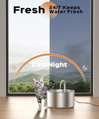 Cat Water Fountain Stainless Steel + 8 filters + 8 Sponges - Pet Water Fountains Faucet Metal Automatic Cat/Dog Waterer Bo...