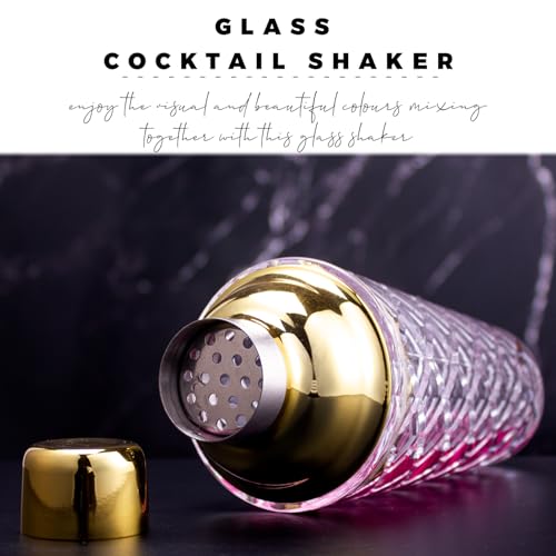 Gbuxska Gold Cocktail Shaker Set - Premium Glass Bartender Kit with Measuring Jigger, Mixing Spoon, and Muddler