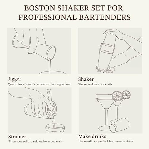 KITESSENSU Boston Cocktail Shaker Set, 8-Piece Professional Bartender Kit with Stainless Steel Martini Drink Mixer, Hawtho...