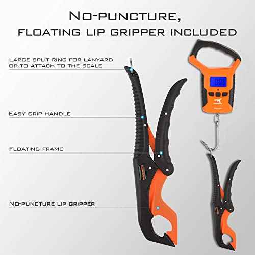 KastKing Fish Scale with Floating Lip Gripper, Water Resistant, Dual Mode ? 110 LBs/50 Kg, Strong ABS Frame, Non-Slip Handle, Retractable 38¡± Tape Measure and Gripper Combo, Fishing Gifts for Men