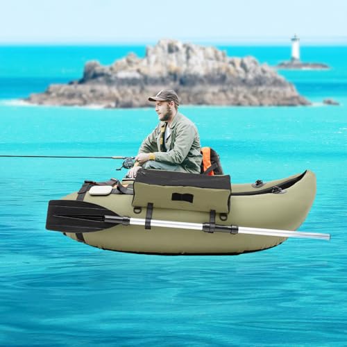 Inflatable Boat, Inflatable Fishing Boat, Portable Boat Raft Kayak with Accessories Pole Holders Cushions Grab Line Outdoo...