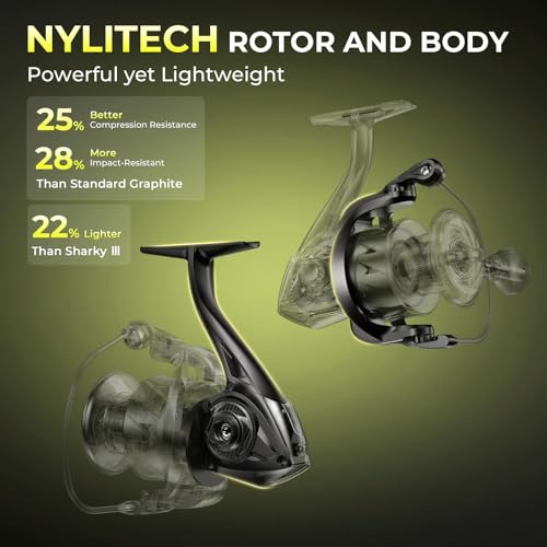KastKing Sharky Spinning Reel – 5.2:1 & 6.2:1 Gear Ratios, Carbon Fiber Drag 33–39.5LB, 10+1 Stainless Bearings, Lightweig...