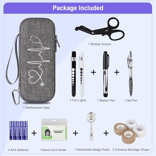 BOVKE Stethoscope Case Kit, 15 Pcs Tool Set Perfect Nurse Gift Include Stethoscope Case, Medical Scissor, Bandage Wraps, 2...