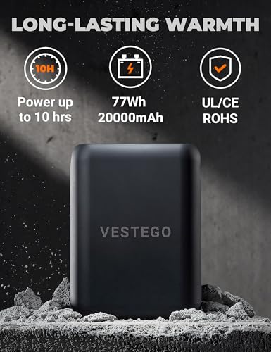 Vestego Heated Jackets for Women, Heated Jacket with 12V 20000mAh Battery Pack, 6 Heating Zones, Black