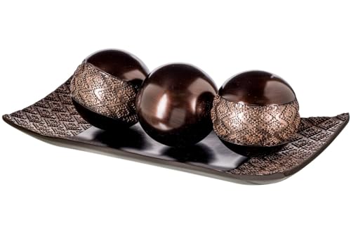 Creative Scents Dublin Brown Tray and Ball Set - Living Room, Entry Table Decor Centerpiece Table Decorations - Decorative...