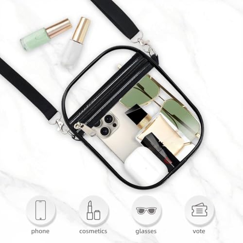 Fibrdoo Clear Crossbody Purse Bag, Clear Bag Stadium Approved with Front Pocket for Concerts Sports Festivals