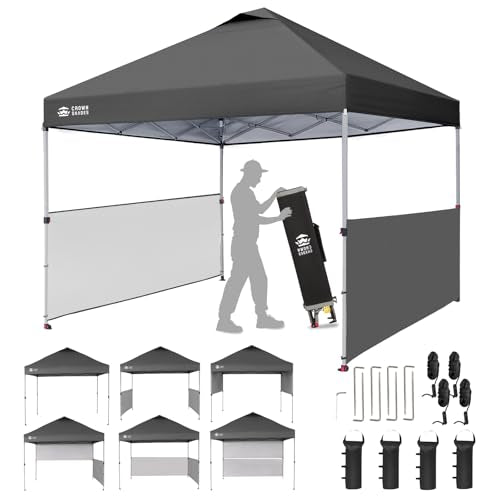 CROWN SHADES 10x10 Pop up Canopy Tent Instant Canopy with 150D Silver Coated Fabric Including 2 Half Sidewalls, 4 Ropes, 8...