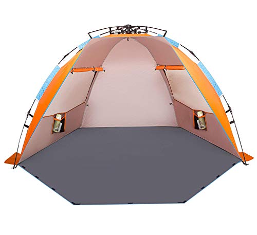 Oileus X-Large 4 Person Beach Tent Sun Shelter - Portable Sun Shade Instant Tent for Beach with Carrying Bag, Stakes, 6 Sa...