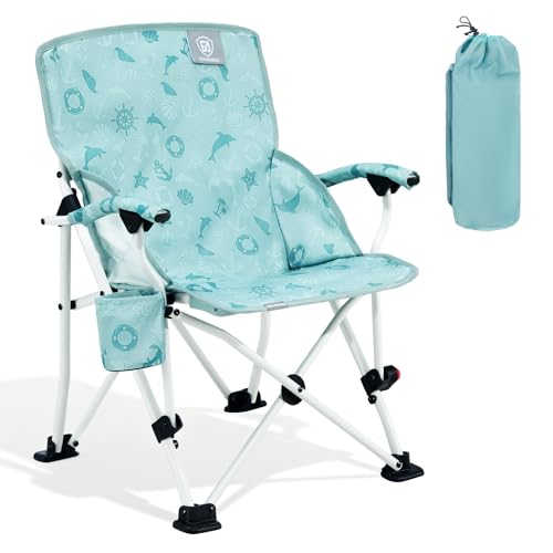 EVER ADVANCED Kids Camping Chairs with Cup Holder, Padded Folding Camping Chair Outdoor with Safety Lock, Carry Bag, Light...