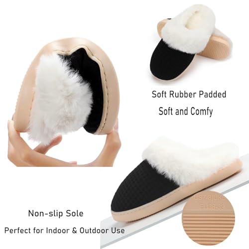 Comfy House Slippers for Women Fuzzy Memory Foam Slippers Cozy Slip on Outdoor Indoor Warm Fleece Lined Bedroom Shoes