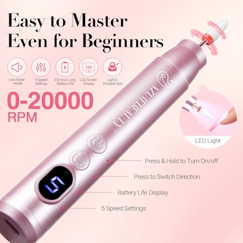 AZUREBEAUTY Dip Powder Nail Kit with Electric Nail Drill, 24 Colors Nude Pink Glitter Nail Powder Starter Kit with Dip Liq...