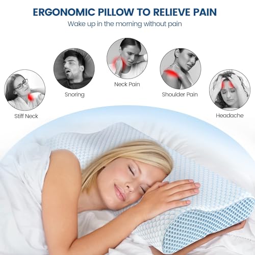 Memory Foam Bed Pillow for Sleeping, Ergonomic Cervical Contour Neck Support Orthopedic Pillow for Side Back Stomach Sleep...