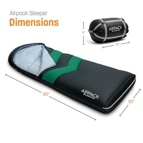 Rangland Sleeping Bag with Built-in Pad (AirPack Sleeper) - All-in-One Inflatable Sleeping Pad and Zip-Up Blanket for Camp...