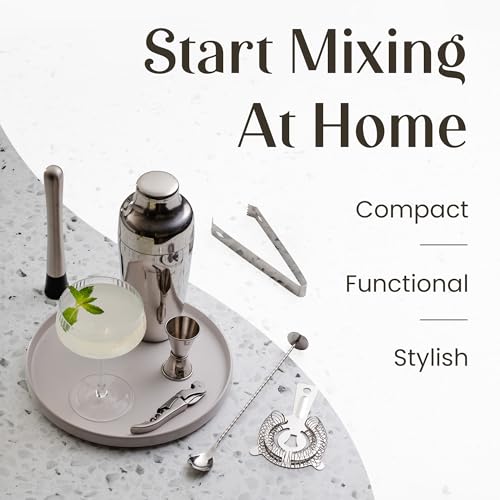 Mixology & Craft Cocktail Shaker Set with Dark Bamboo Stand - Professional 10-Piece Bartender Kit - Complete Bar Set & Coc...