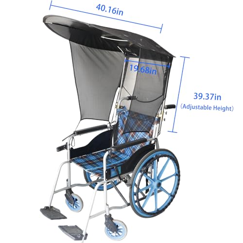 Electric Wheelchair Universal Umbrella Canopy Awning, Adjustable Sun Shade Rain Cover, Side Gauze Breathable, Black, Water...