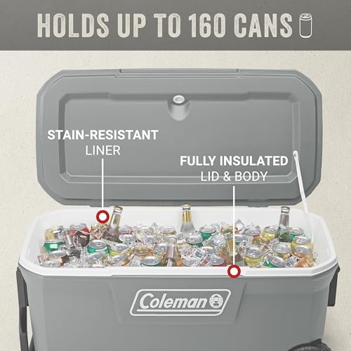 Coleman Classic Series Insulated Portable Rolling Cooler with Wheels, Leak-Resistant Outdoor Hard Cooler Keeps Ice up to 5...