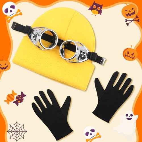 Halloween Costume Accessories Cosplay Party Dress Up Costumes Set Steampunk Goggles Glasses/Beanie Hat/Black Gloves