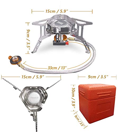 SVNVIOZ Camping Stove Windproof Backpacking Stove with Piezo Ignition, Plastic Storage Box, 2 Types Fuel Canister Adapter...