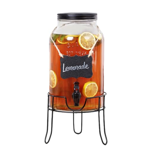 1.5 Gallon Glass Drink Dispensers for Parties, Ice Beverage Dispensers with Stand, Glass Water Dispenser with Spigot, Laun...