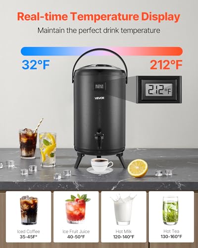VEVOR Insulated Beverage Dispenser, 3.2 Gal/12L Stainless Steel Thermal Drink Server with Spigot & Temp Display, Suitable ...