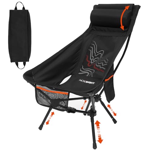NOVSIGHT Camping Chair - High Back Lightweight Portable Camp Chairs with Headrest Breathable Backrest, Outdoor Folding Camping Chairs for Adults
