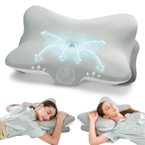 Krightlink Ergonomic Memory Foam Cervical Pillow for Neck Pain Relief - Contour Design with Dual Heights for Side/Back/Sto...