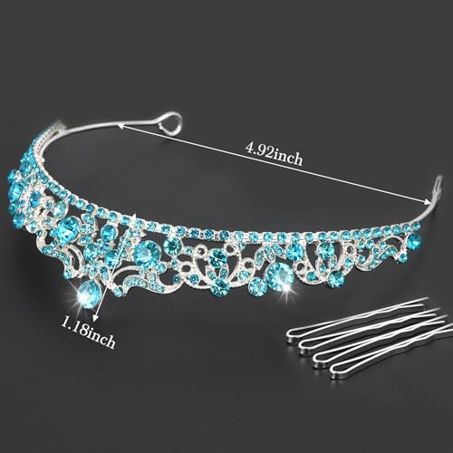 CIEHER Blue Crown Crystal Princess Tiara for Birthday Prom Quinceanera Dinner Party