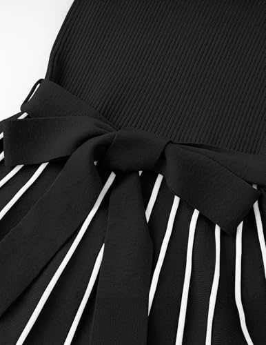 ZESICA Womens 2026 Spring Turtleneck Long Sleeve Sweater Dress Tie Waist Casual Loose Ribbed Knit A Line Midi Dresses