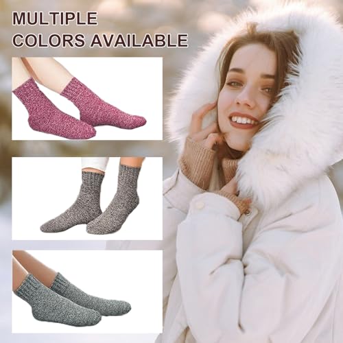3Pcs Thermal Knit Boot Socks for Women- Soft Fuzzy Crew Socks for Winter, Warm Wool-Like Blend, Cozy Fall & Cold Weather E...