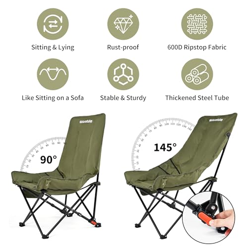 Naturehike Seastar Padded Camping Chair, Oversized 2-Position Adjustable Folding Chair, Portable Camp Chair with Side Pock...