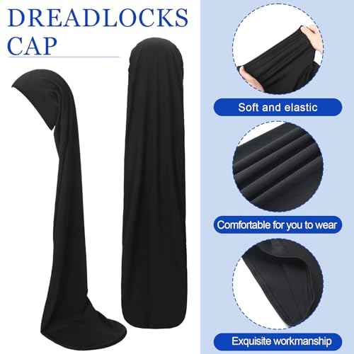 2 Pcs Jumbo Dreadlock Cap Hair Dreads Head Wrap Loc Wraps for Dreads Hair Accessories for Men Women Sleeping(Black,Black,37 Inches)