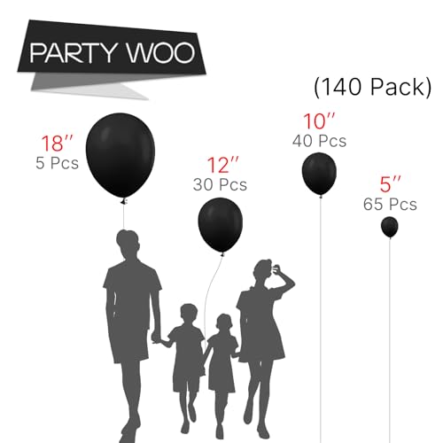 PartyWoo Black Balloons 140 pcs Different Sizes of 18 12 10 5 Inch Black Balloons Arch Kit Garland for Baby Shower Birthda...