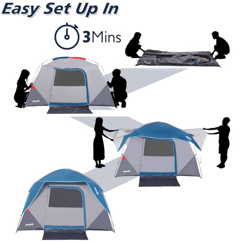 Camping Tent, Tent for Camping, Easy Set up Camping Tent 4 Person and 6 Person for Hiking Backpacking Traveling Outdoor, L...