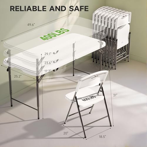 Ortus Collective 4FT Folding Table Set with 4 Folding Chairs, Heavy Duty 400 lbs Table & 600 lbs Chairs, Portable Folding ...