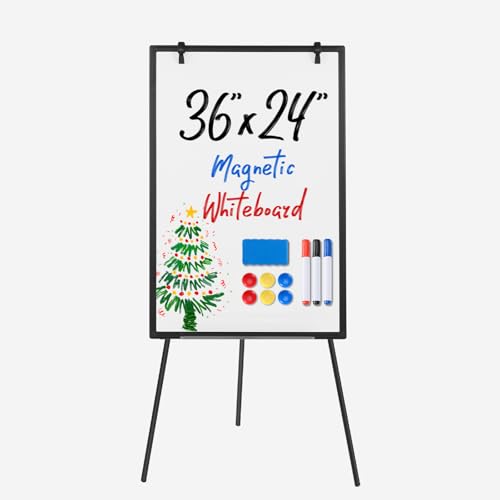 Sweetcrispy Whiteboard Easel 36 x 24 Inches, Magnetic Dry Erase White Board, Portable Boards Height Adjustable, Dry Erase ...