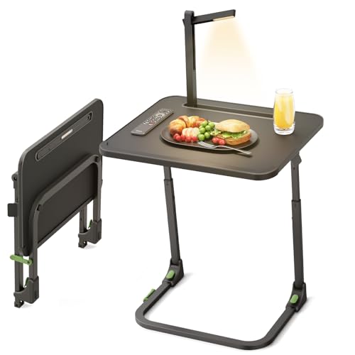 SAIJI Upgraded Small Folding Table, Height & Tilt Adjustable Sturdy TV Dinner Tray Tables, Multifunction TV Trays for Eati...