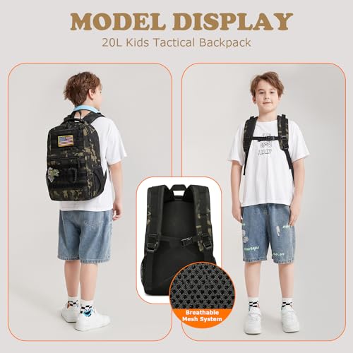XINTREY Kids tactical Backpack for Boys School Bag 20L mini Children Backpack for Outdoor Camping Travel (Black CM)