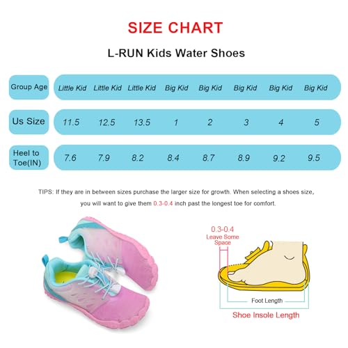 L-RUN Kids Water Shoes Boys Girls Water Hiking Shoes Indoor Outdoor Quick Dry Athletic Sneaker Shoes