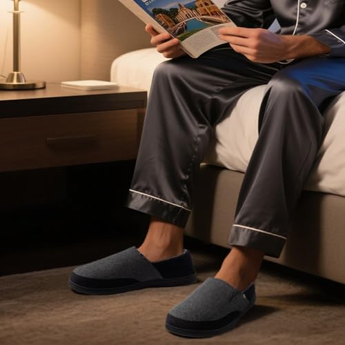 Zigzagger Men's Comfy Wool Slippers Indoor Outdoor House Shoes, Warm Soft Fur Fuzzy Fleece Lined Memory Foam Sole with Sue...
