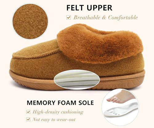 COFACE Women's Memory Foam House Slippers Arch Support Moccasin Winter Shoes Ladies Warm Fuzzy Faux Fur Collar With Indoor...