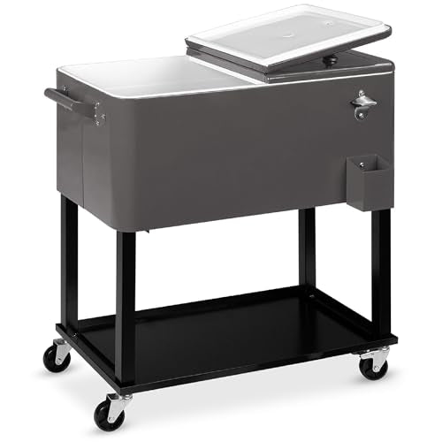 Best Choice Products 80-Quart Outdoor Steel Rolling Cooler Cart w/Ice Chest, Bottle Opener, Catch Tray, Drain Plug, Lockin...