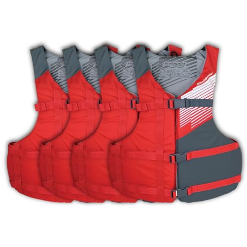 Stohlquist Universal Fit Adult Life Jacket PFD (4 Pack) Coast Guard Approved, for Men and Women 90+ lbs, Lightweight Neopr...