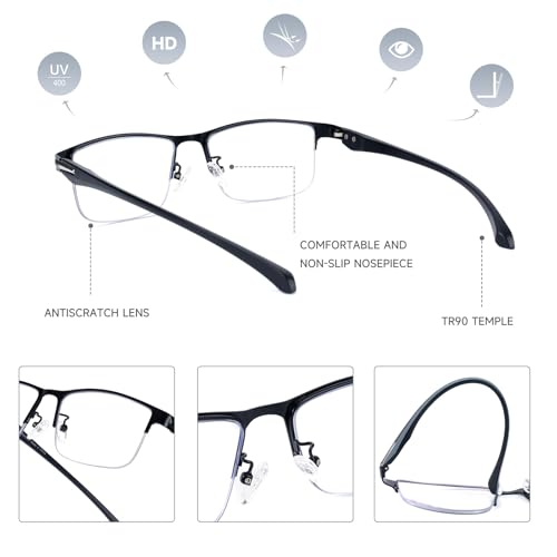 SKYOAK 2 Pack Mens Premium Progressive Multifocus Reading Glasses, TR90 Temples Blue Light Blocking Anti UV/Eye Strain Com...