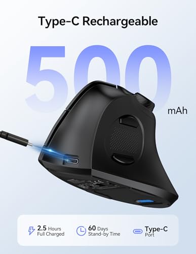 TECKNET Ergonomic Mouse, Rechargeable Wireless Bluetooth Mouse (BT 5.0/5.0+2.4G), Vertical Mouse with Volume Knob, Quiet C...