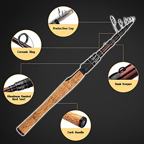 EOW XPEDITE Portable Telescopic Fishing Rods, Spinning & Casting, 24T Carbon Blanks & Solid Carbon Tip, Cork Handle, Trave...