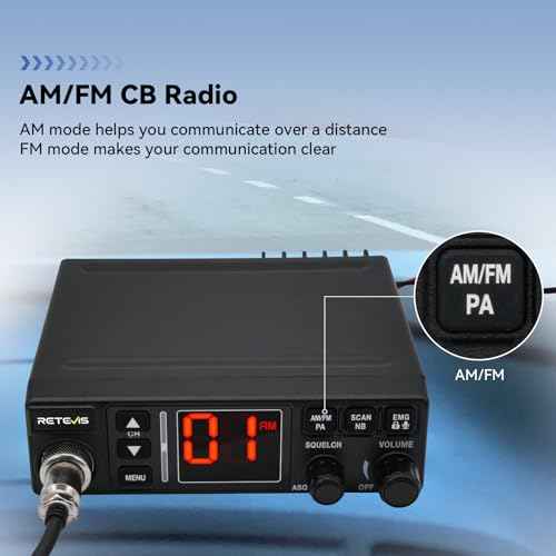 Retevis MB3A 40-Channel AM/FM CB Radio with Cigarette Lighter Plug - 12V & 24V Dual-Voltage for Car and Truck, ANL/NB Noise Reduction, Cooling Set,Hands-Free,PA System,Backlit LCD & Full Mounting Kit