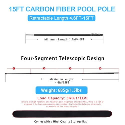 Carbon Fiber Pool Pole with Heavy Duty Pool Net Skimmer